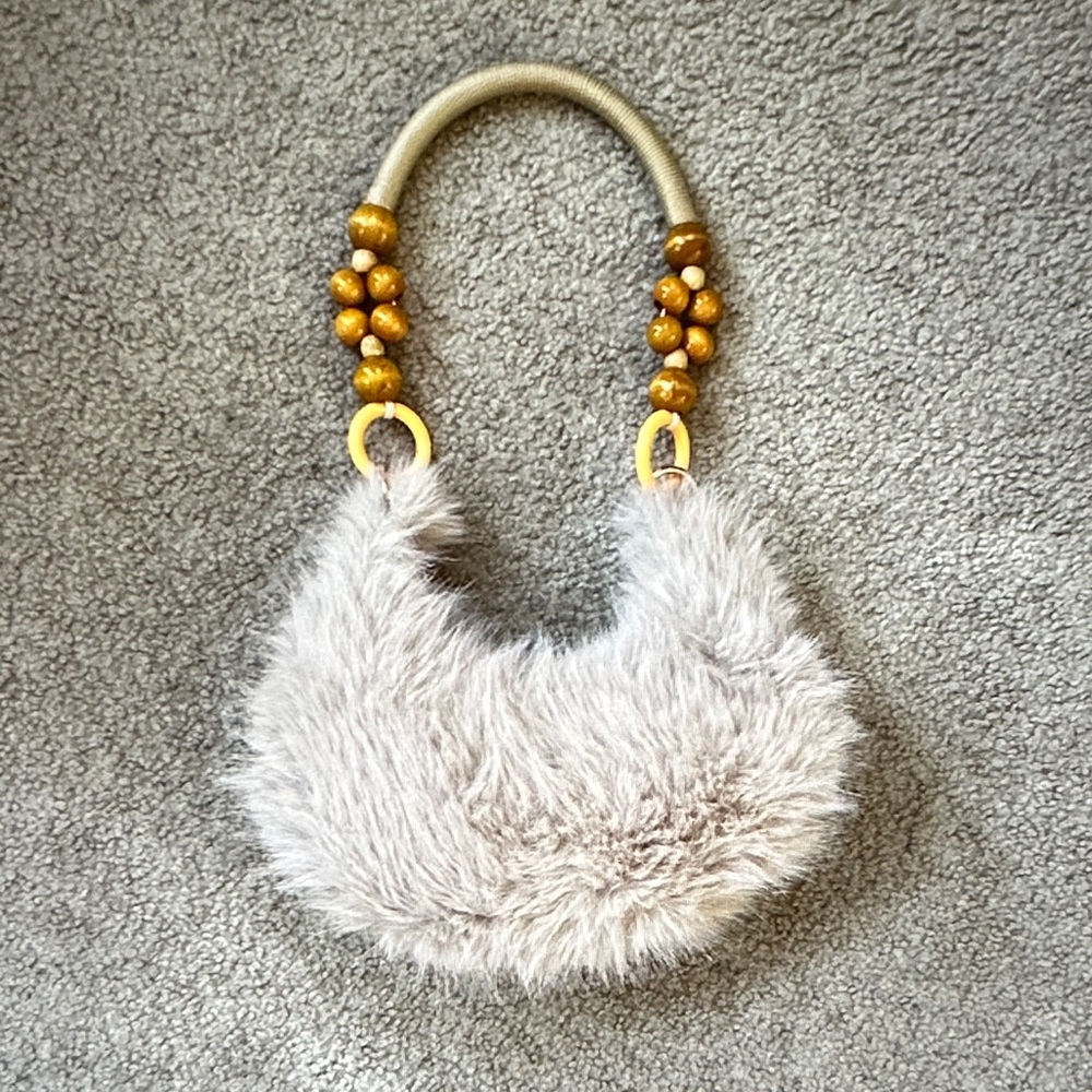 Boho Faux Fur Hobo with Beaded Handles NWOT - Picture 2 of 10
